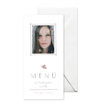 Menükarte Konfirmation rosé Foto Eleganz schlicht